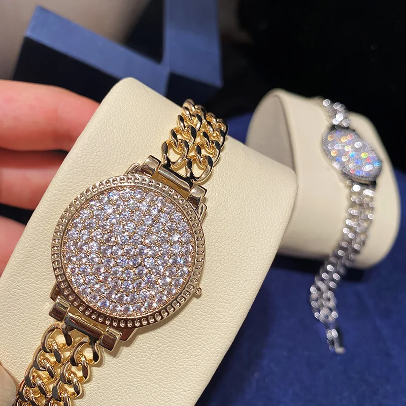 

Newest design charm bracelet women Korean fashion personality customized bracelets Full diamond watch style gold bracelet