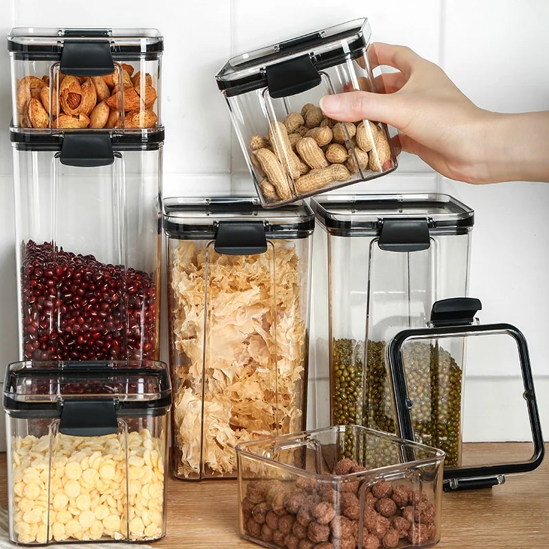 

Wholesale Household Kitchen Plastic PET Air Tight Food Storage Container Grain Dispenser Storage Box For Nut Snacks, Transparent