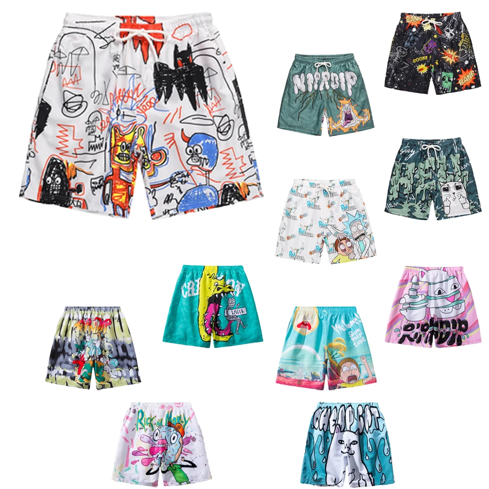 

bandana men's casual beach pants men's double-layer inner net shorts summer graffiti digital printing couple five-point pants
