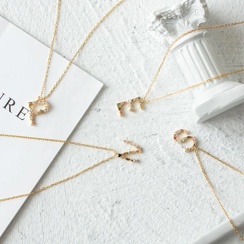 

Fine Silver Jewelry Cz Pendant A-Z Alphabet Initial Letter Necklaces, Gold