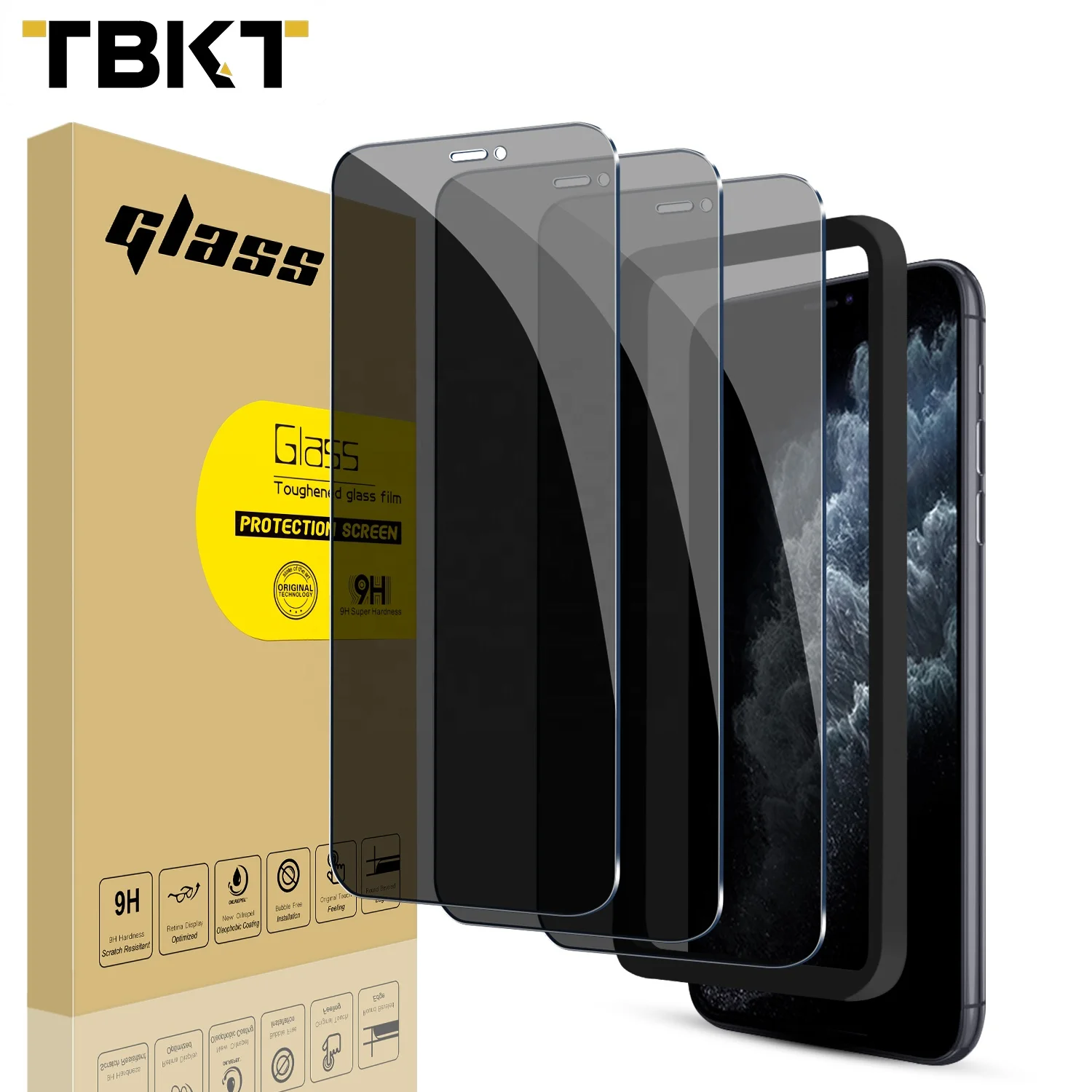 

Amazon 0.33mm Screen protector Privacy 9H Screen protection Glass 3DTempered Glass for iphone 11Por Max 6.5 Japan+AB Glue