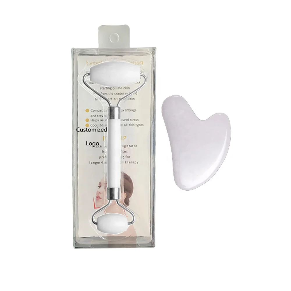 

facial white gua sha and jade roller set for face with box