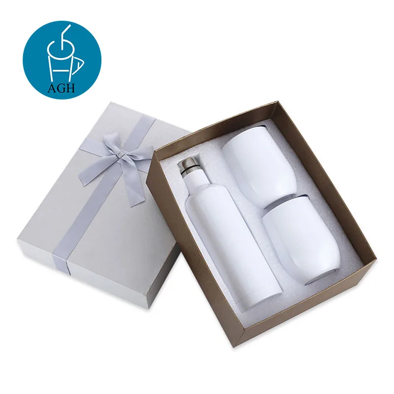 

USA Warehouse stocked white staibless steel 12 oz and 500ml White Blank gift packaging tumbler set and sublimation wine bottle