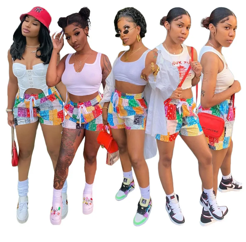 

Spring Summer New Arrival Women Polyester Gym Print Bandana Shorts