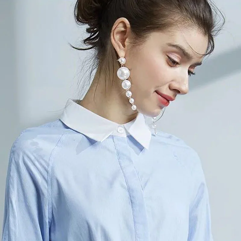
Hot Retro Big Pearl Long Dangle Earrings Simple Irregular Pearls String Drop Earring Statement Pearl Earrings For Elegant lady 