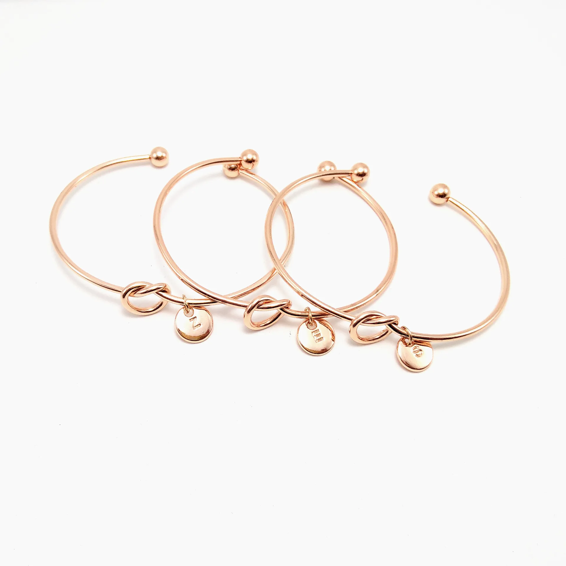 

New Fashion Hot Rose Gold/Silver Knot Letter metal Bracelet Heart Shape Simple Knotted Gold Plated Open Cuff Adjustable Bangles, As photo