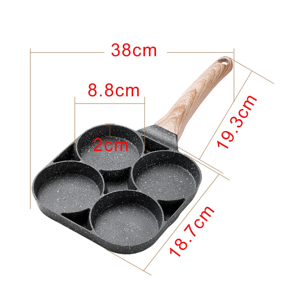 

4-hole Omelet Pan for Burger Eggs Ham PanCake Maker Frying Pans Creative Non-stick No Oil-smoke Breakfast Grill wok Cooking Pot, Black + grey-wood color