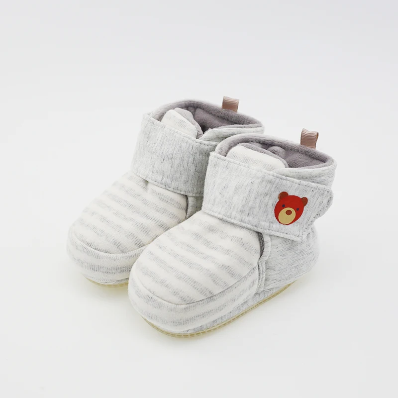 
customized Wholesale 0-1years cloth sole toddler cute booties shoes baby Striped cotton fabric boots baby shoes 