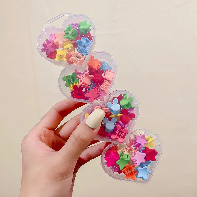 Heart box cartoon small flower grab clip Macaron high elastic disposable rubber band bean claw clip for children