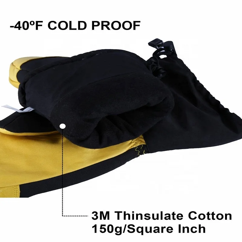 
Ozero -40F Fashion Winter Warm Waterproof Cowhide Leather Unisex Ski Snowboard Mittens Gloves . 