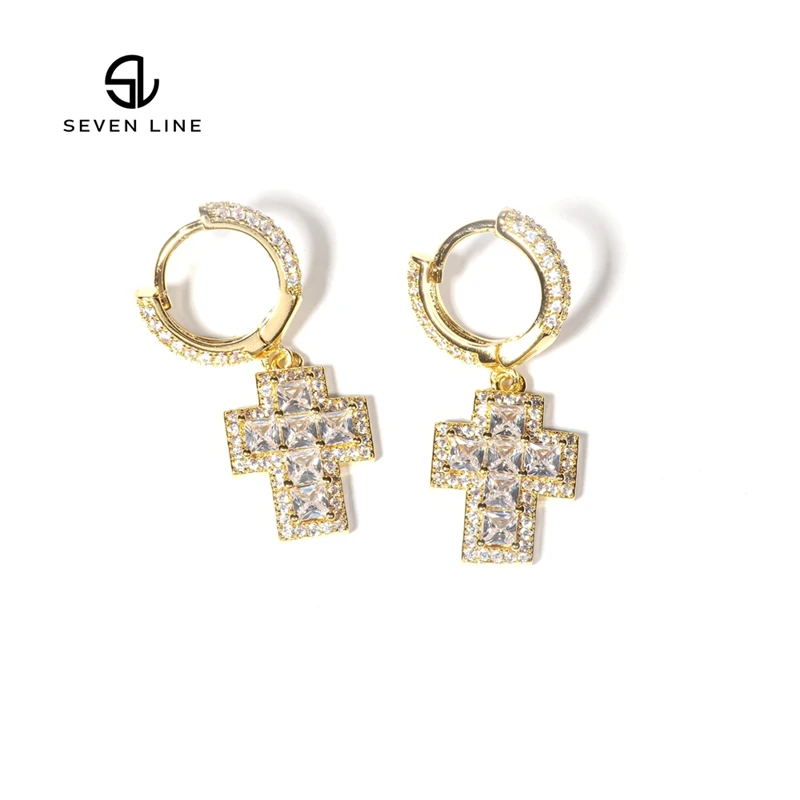 

Hip Hop Earrings Retro Fashion Full Diamond Copper Inlaid Zircon Cross Earrings Men and Women Same Earrings