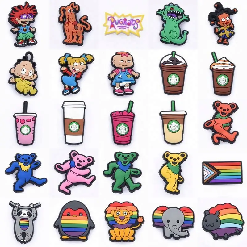 

New 1pcs Rubber Shoe Charms Accessories Period Cute Animal Doodles Drinks Lollipops Decorations For Croc Bracelet Kids Gifts