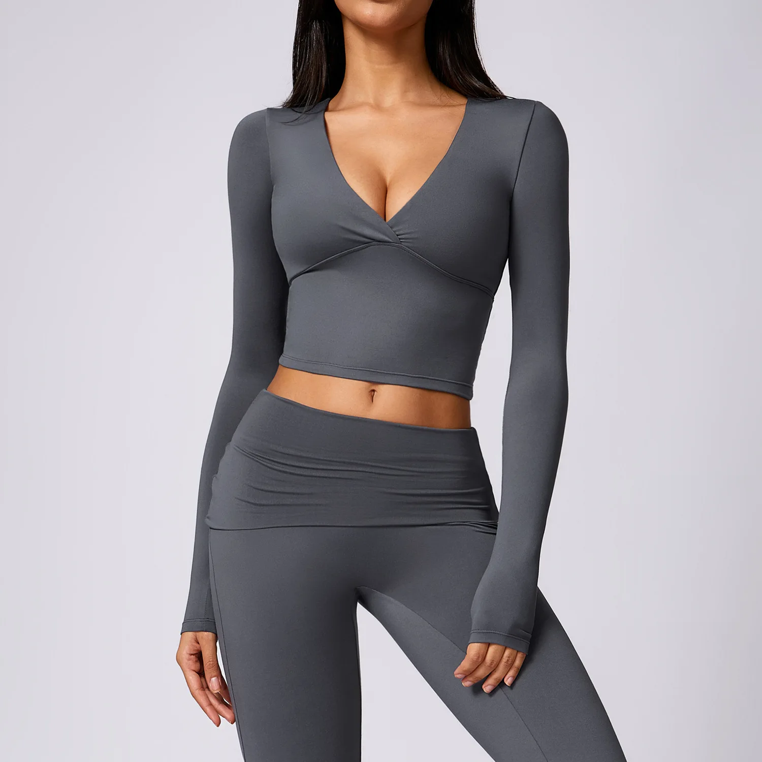 Front Cross Yoga Crop Top Padded Deep V Neck