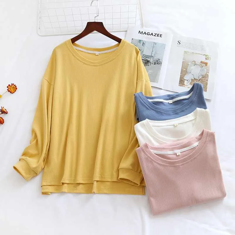 

Japanese spring and autumn ladies pure cotton large size simple loose sleepwear one-piece pullover top home service women sleep, Multi colors