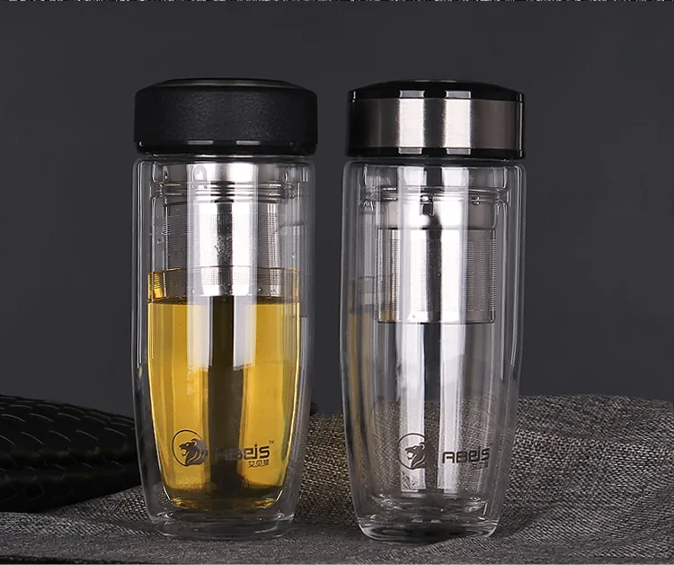 380ml Double Wall Glass Water Bottle Borosilicate Glass Elegant