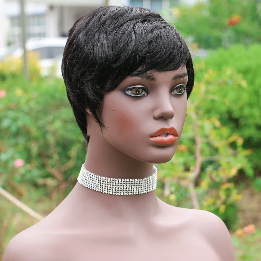 

Pixie Cut Short Wigs Brazilian Straight Human Hair Wigs for Black Women Full Machine Made wig, Natural colors