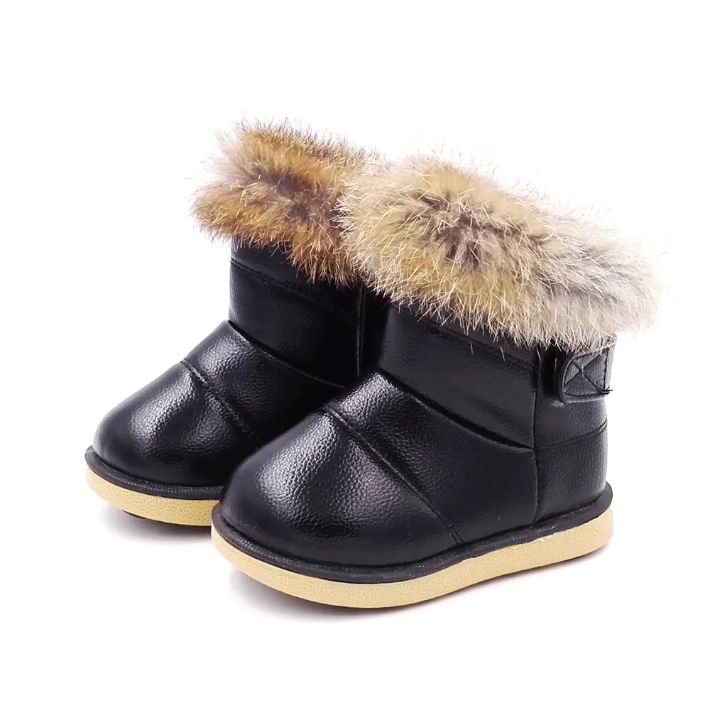 

2021 winter new children snow boots big kids leather boots warm shoes with real fur princess baby girls ankle boots for girl