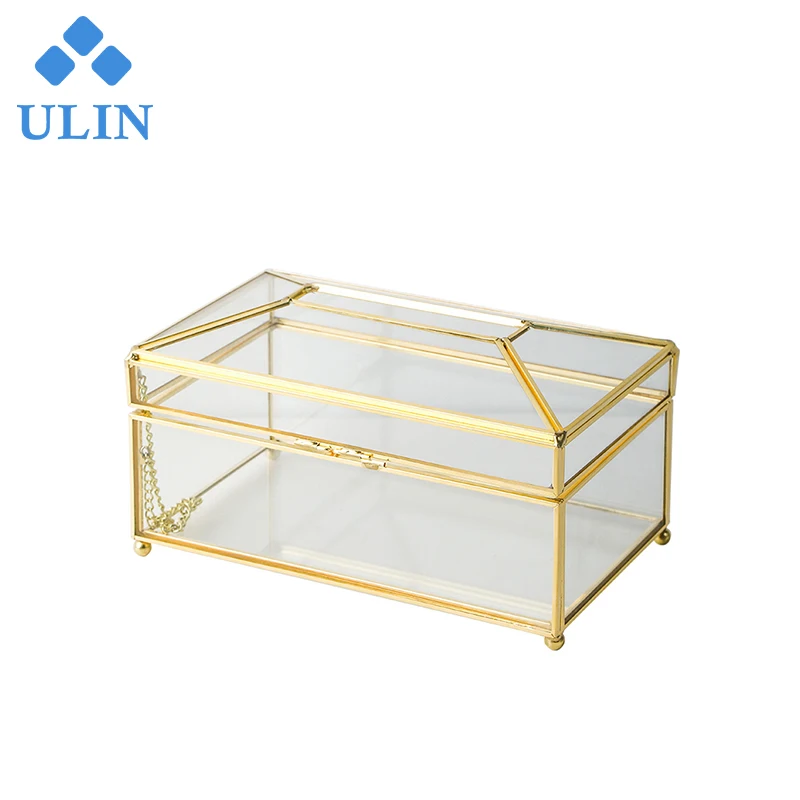 

High Quality Wholesale Luxury Golden Napkin Holders Glass Tissue Box