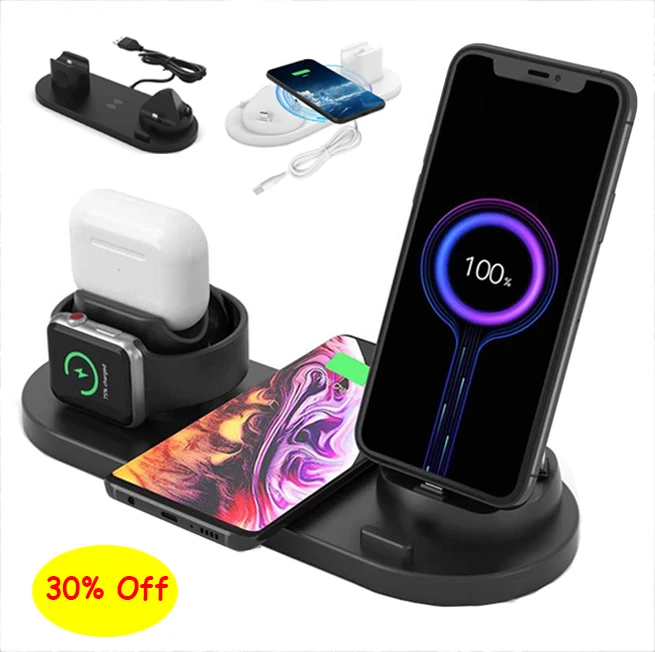 

cargador inalambrico universal 3 en 1 Wireless Charger Dock Station Qi Wirless Charging Charger for Android iPhone Airpods, Black, white