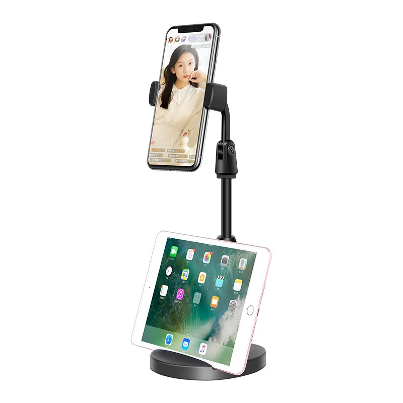 

videos dual holder mobile desktop stand lifting telescopic live broadcast lazy bracket bedside adjustable folding phone stand