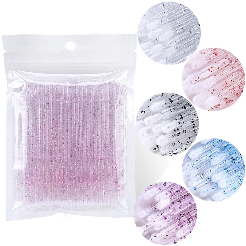 

100pcs/bag Brush Eyelash Extension Cleanser Disposable Individual Applicators Eyelash Extension Crystal Micro Brushes, Pink,blue,pink,purple