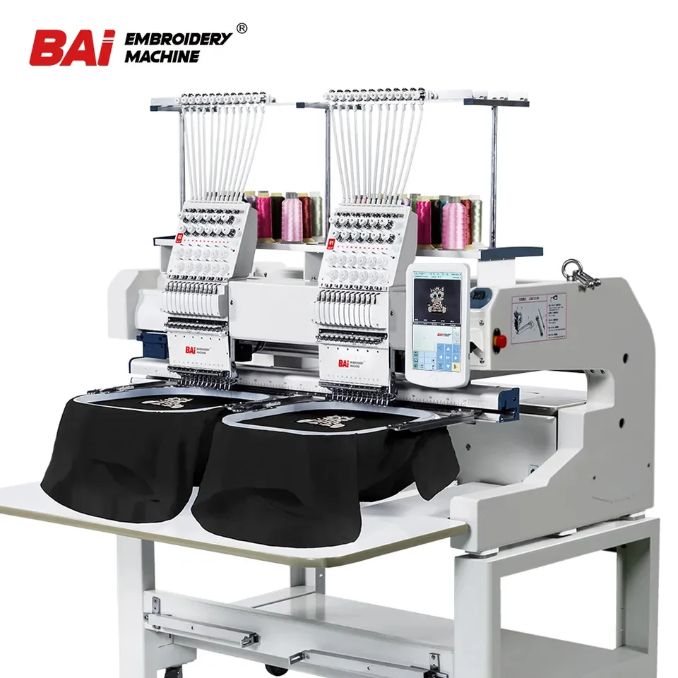 

BAI commercial t-shirt computerized two head 12/15 needles embroidery machine price for cap