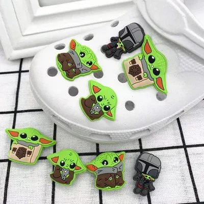 

HOT sale wholesale Yoda baby of Mandalorian Cartoon soft PVC charms for sandals and bracelets Gifts for kids, As picture