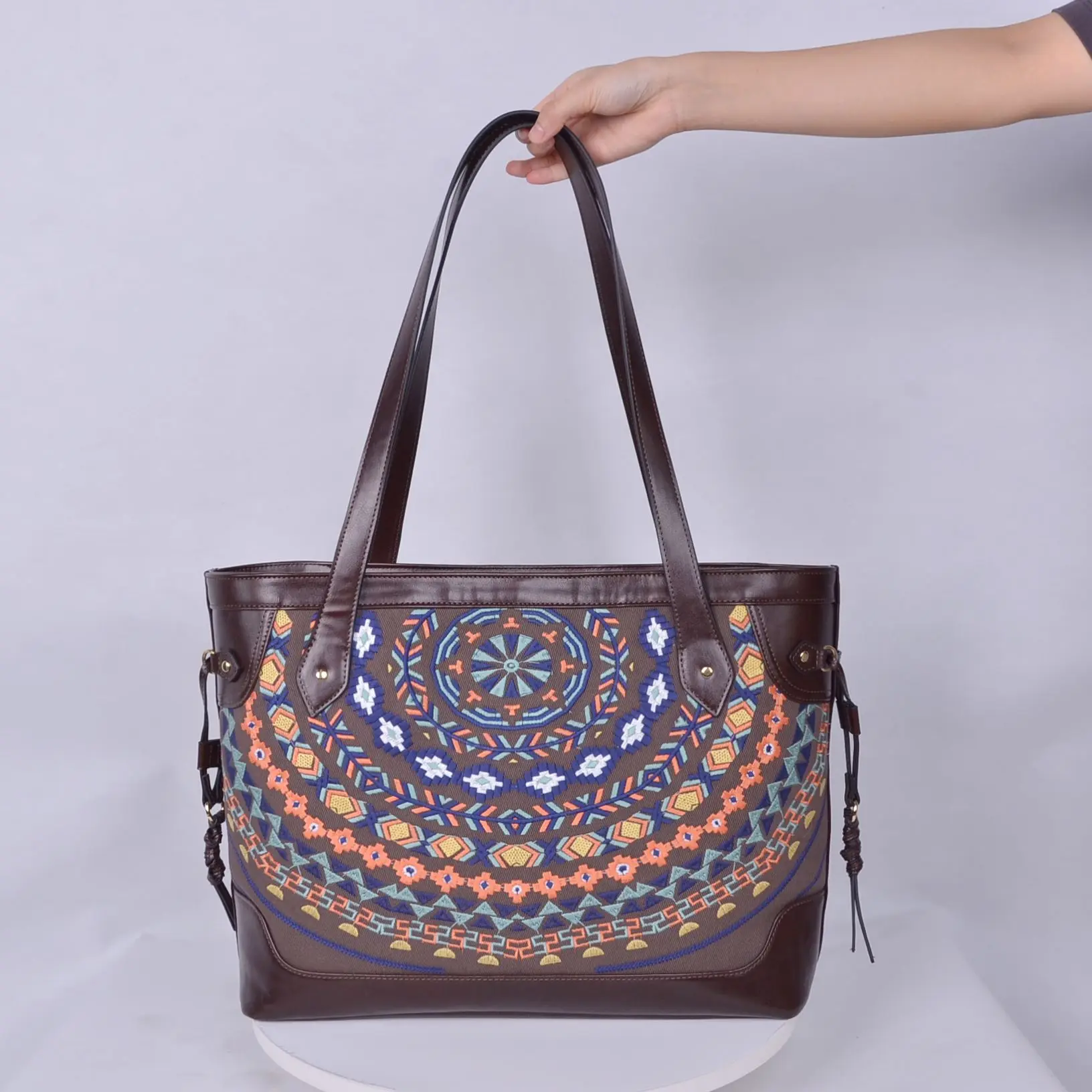 

Wholesale cheaper bohemian style bags ladies pu tote big handbags for women, Gray