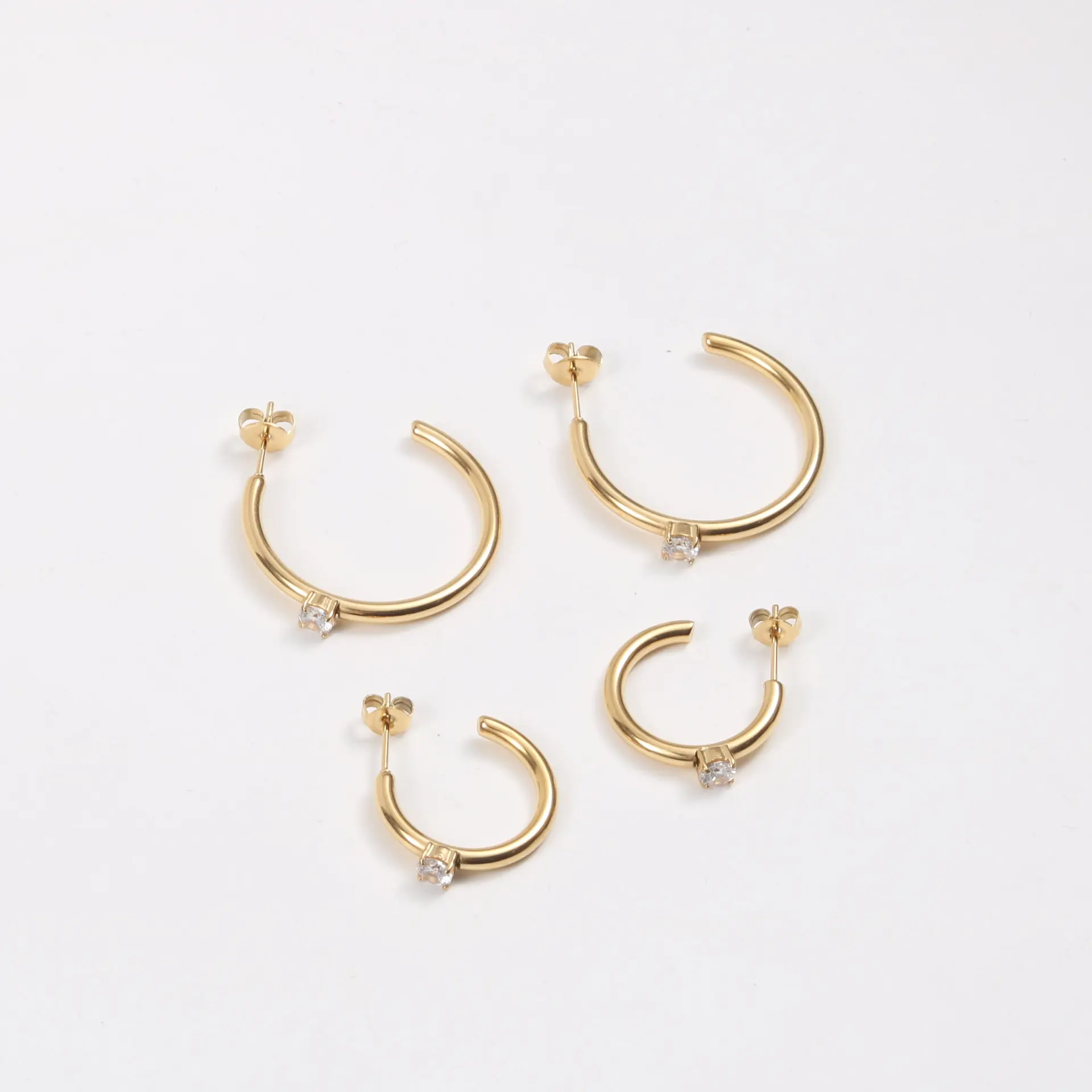 New Trendy Earring 18K Gold Plated Zirconia Simple C Hoop Earrings for Women Stainless Steel Jewelry Wholesale