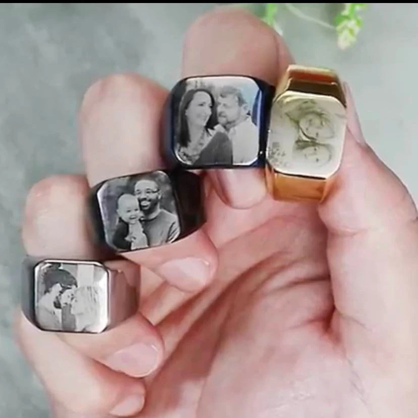 

Personalized engraving custom photo stainless steel casting glossy ring for man and women