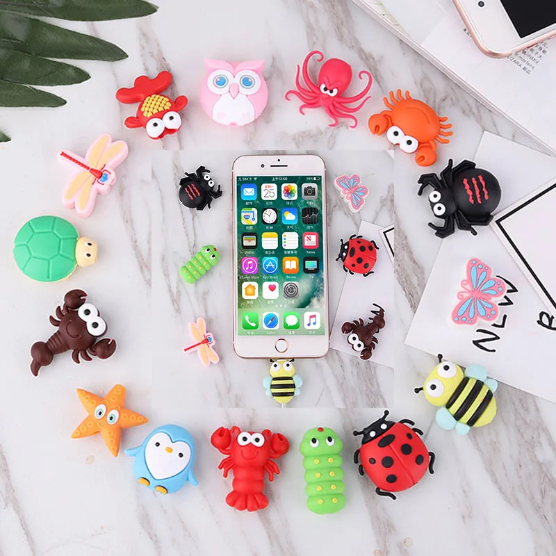 

Cartoon Cable Protector Data Line Cord Protector Protective Case Cable Winder Cover For iPhone USB Charging Cable, Multi color
