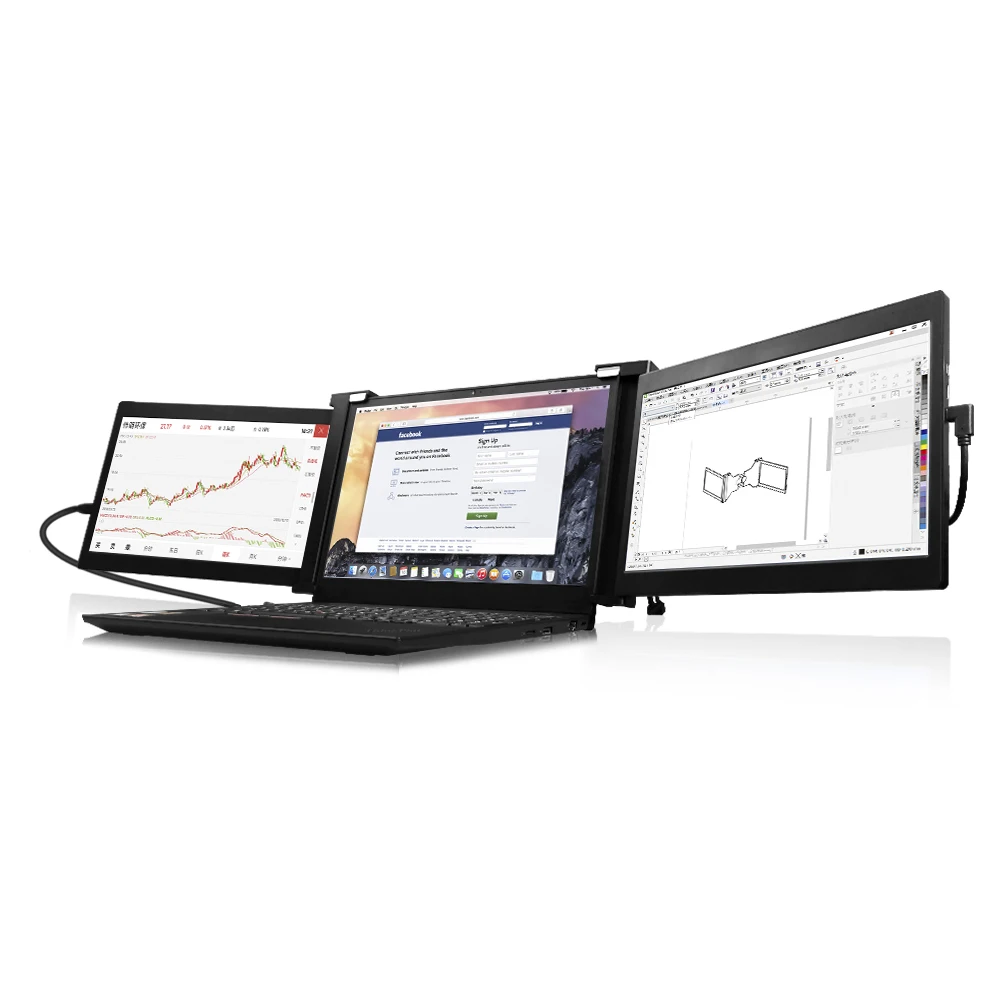 

Tri screen Laptop monitor Triple Portable triple Screen Extended Two extra Dual Tri Extension USB C Monitor