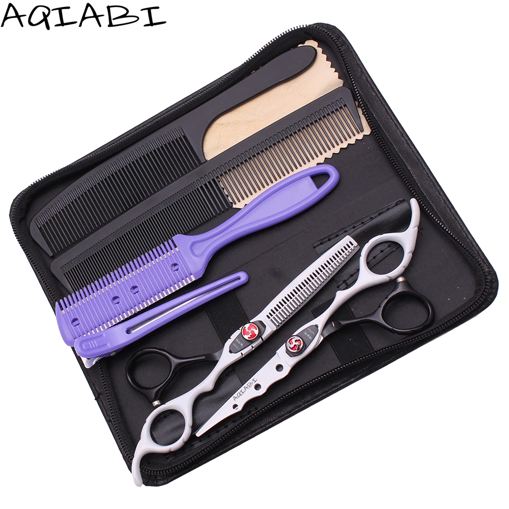 

Barber Hair Scissors 6'' AQIABI 440C Hair Cutting Scissors Professional Hairdressing Scissors White A1019, White&black