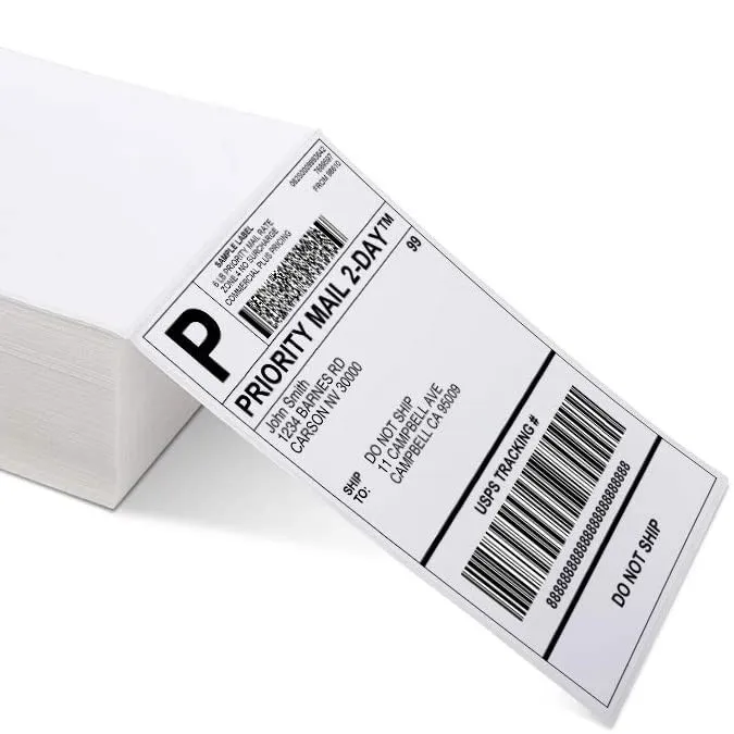 

Fanfold 4" x 6" 100 150 Direct Thermal Shipping Labels Permanent Adhesive White Mailing Labels for roll to roll label printer