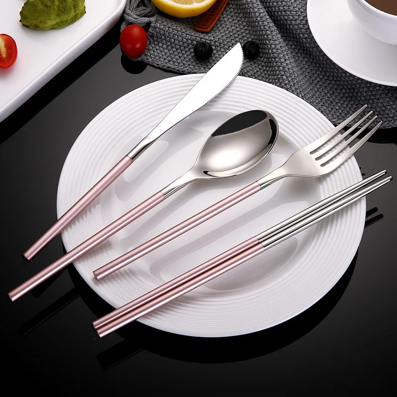 

D034 Hongda Patent Design Inox 304 Stainless Steel Round Handle Cutlery Round Handle Flatware, Silver, gold, rose gold, black, white, rainbow, blue, pink, red