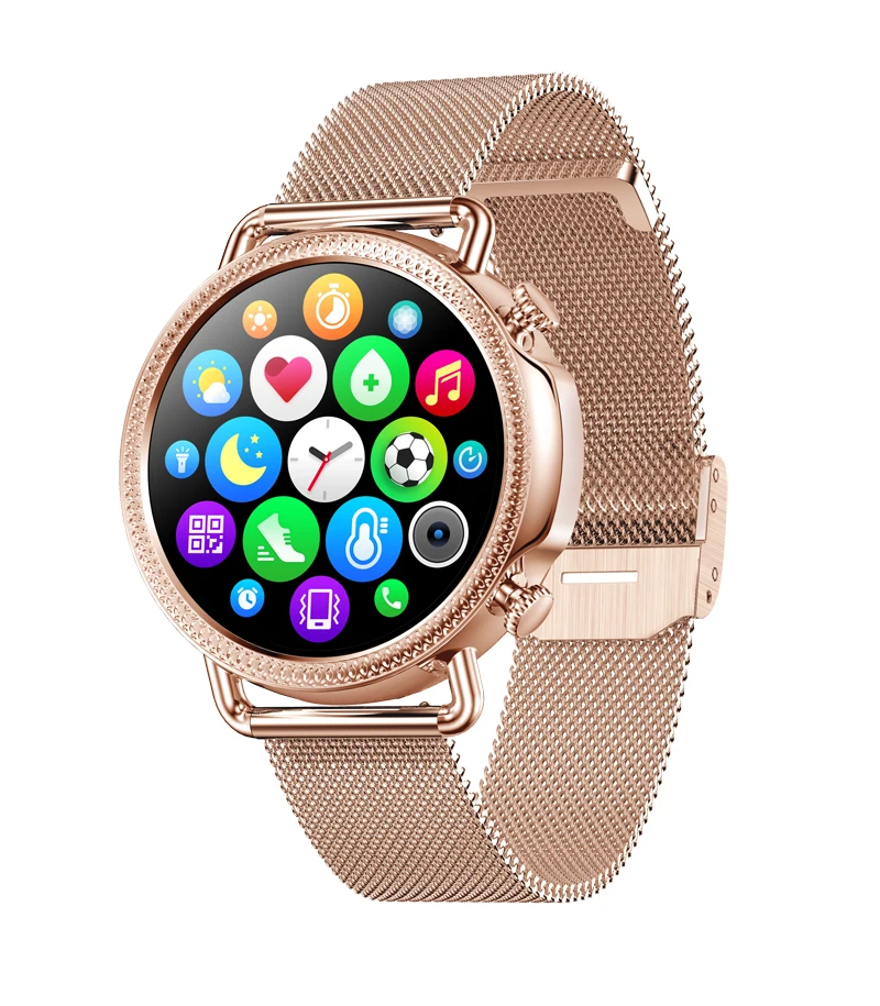 

V25 Lady Smart Watch With Stainless Steel Golden Round Screen Body Temperature Smart Watch V25