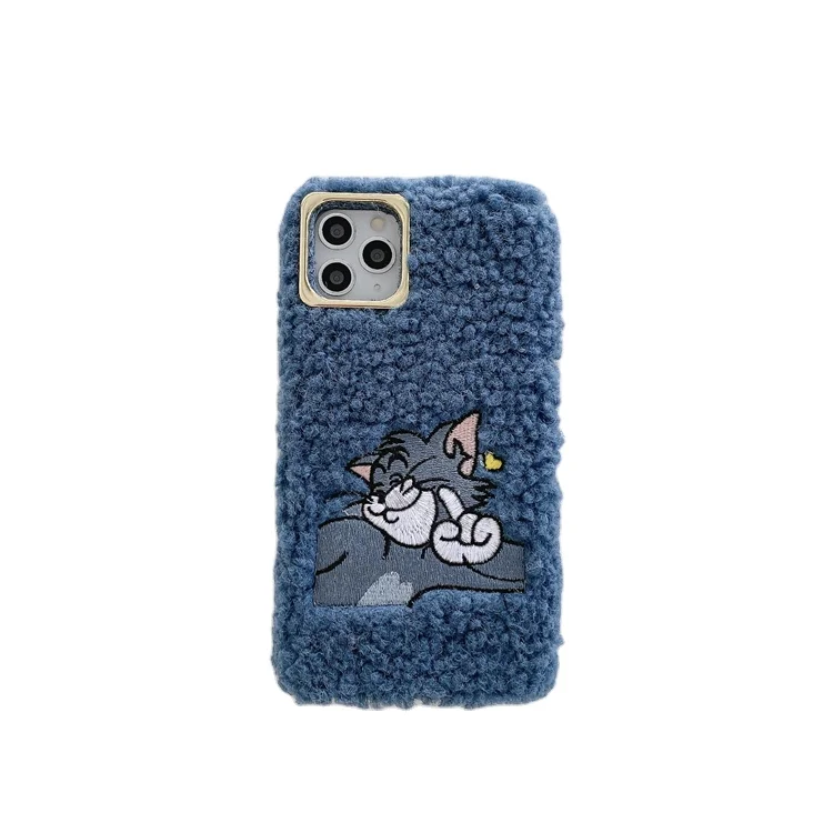 

Cute fur cartoon animal cat and mouse telefon aksesuar casing embroidery phone case for iphone 13 12 Mini 11 pro max xr xs max, Shown in the picture