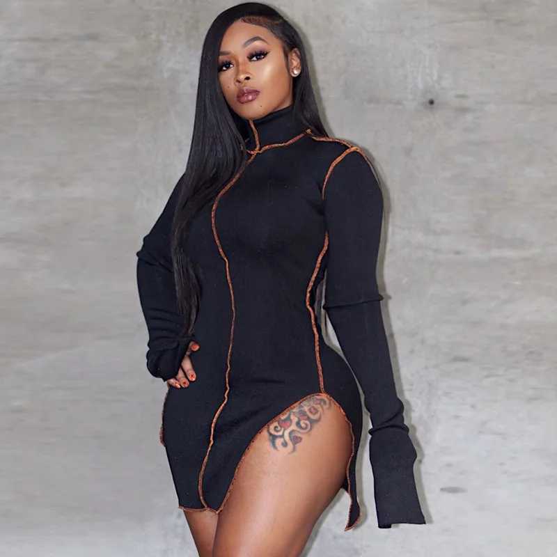 

Patchwork Women Casual Dresses Long Sleeve Athleisure Fashion Bodycon Mini Dress Slim Sporty Clothing, As show