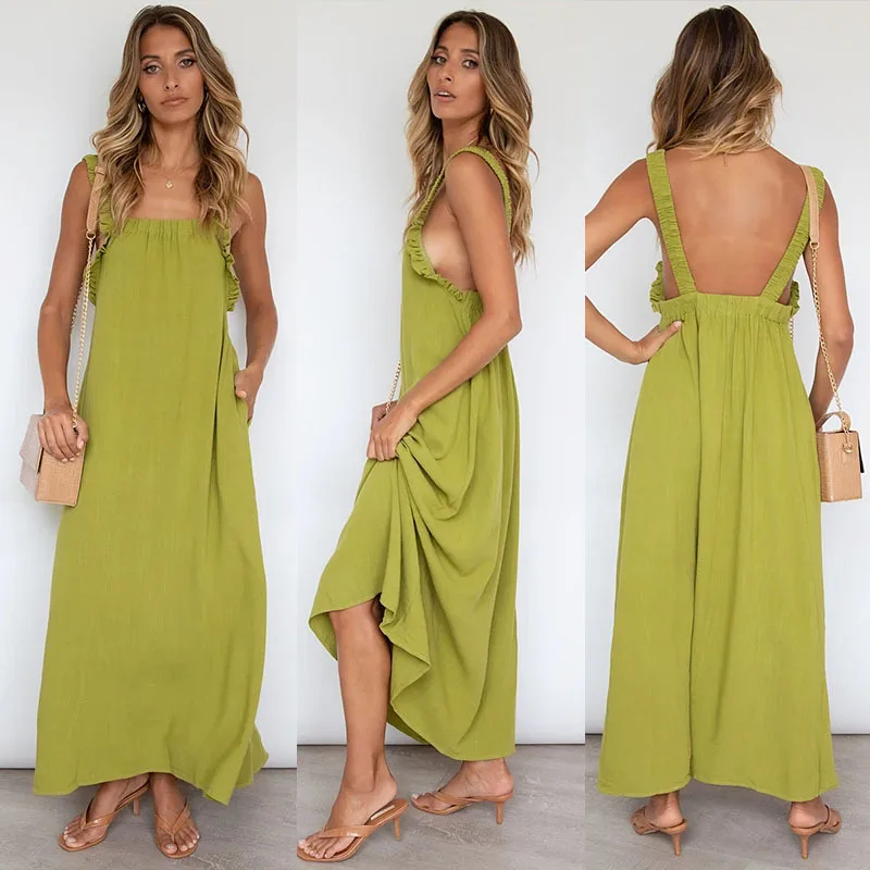 

Women's Summer Boho Elegant Ruffles Sleeves Summer A-Line Midi Dress