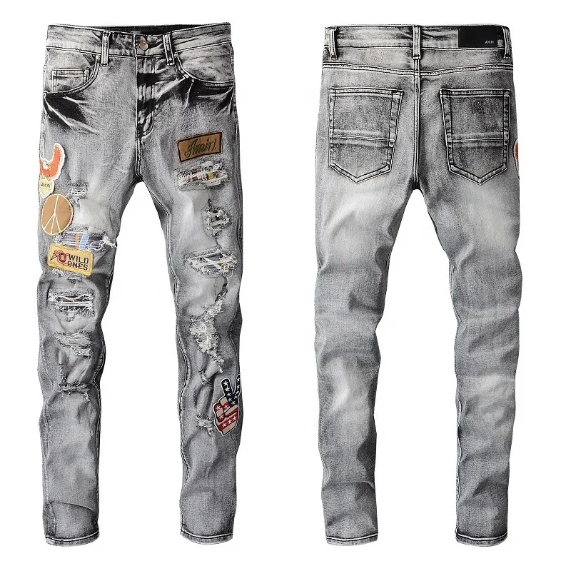 

Fashion streetstyle mens denim pants ripped jeans for men custom logo Hip hop patch work jeans wholesale, Customized color