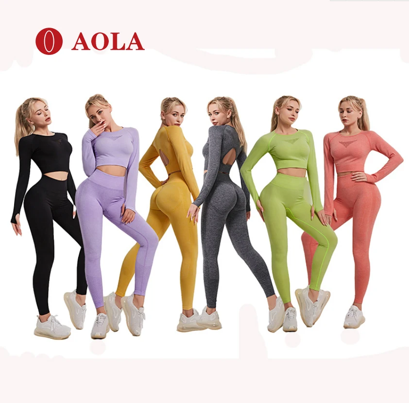 

AOLA Good Quality Gym Wear Yoga Selling Joggers Fitness Clothing Custom Logo And Sport Set Womens, Picture shows