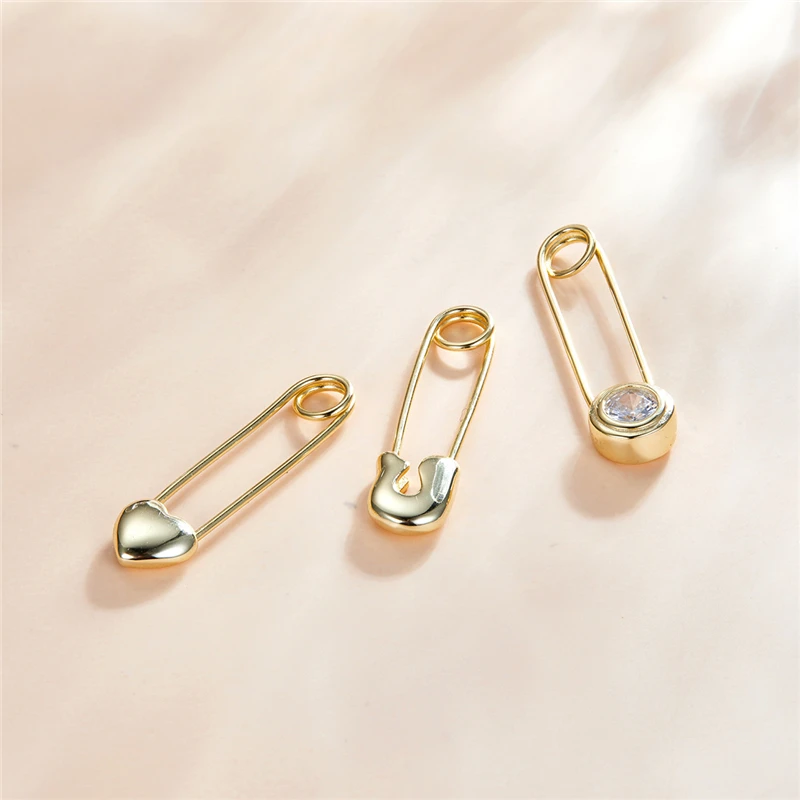 

3 Styles Gold Color Snap-pin Stud Earrings for Women Heart Clear CZ 925 Sterling Silver Jewelry