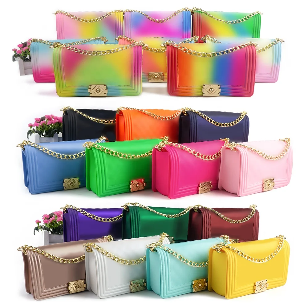 

Top Selling Wholesale women handbags 2021 silicone/PVC shoulder handbag rainbow bag jelly candy purse