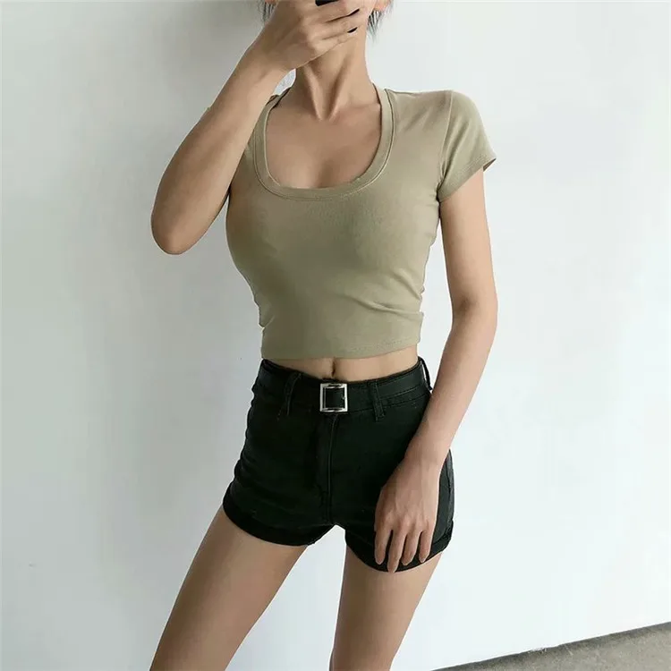 

Blank Color T Shirt Crop Top Cotton Quality Crew Neck T Shirt For Women, 7 colors