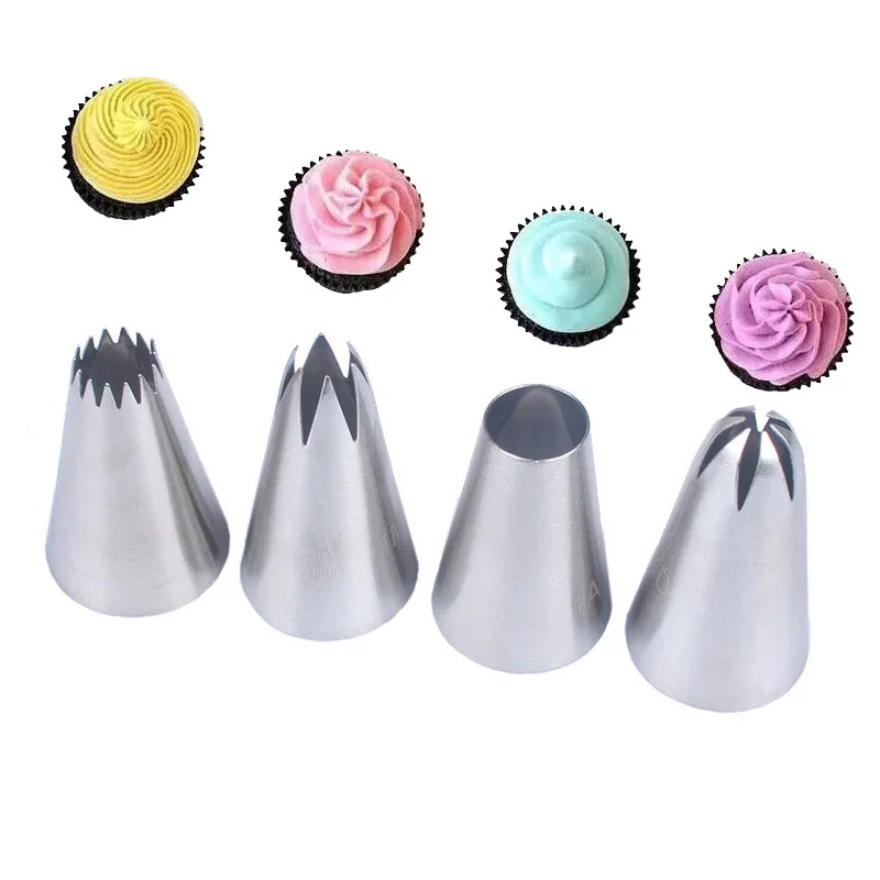 

cheap medium decorating nozzle set 304 stainless steel cream cake baking tools 4pcs wholesale, As picture