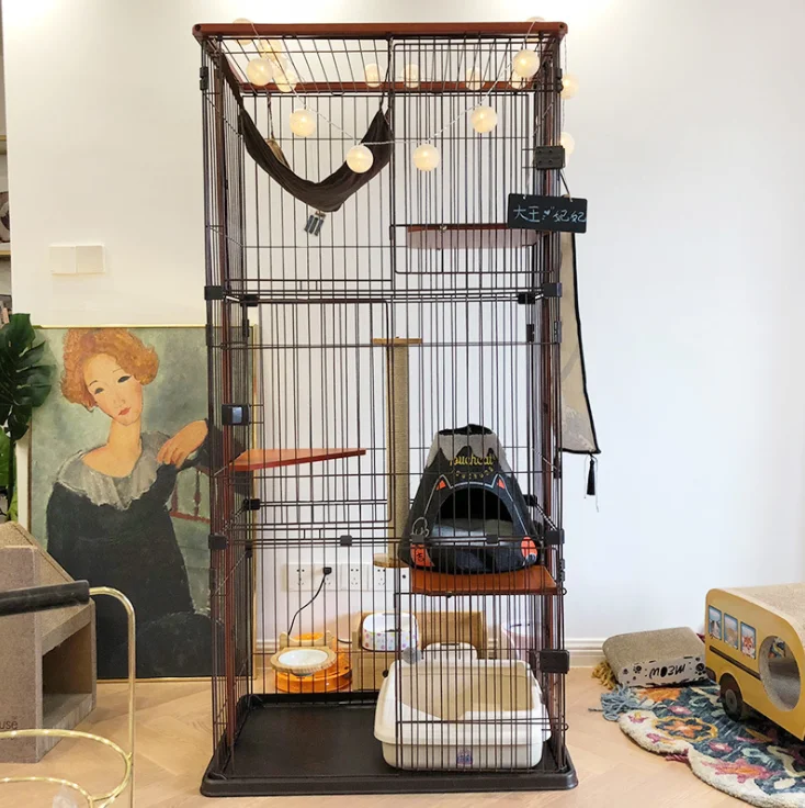 

Wholesale large cat carrier cage Double-layer solid wood 3 storey breeding, Coffee