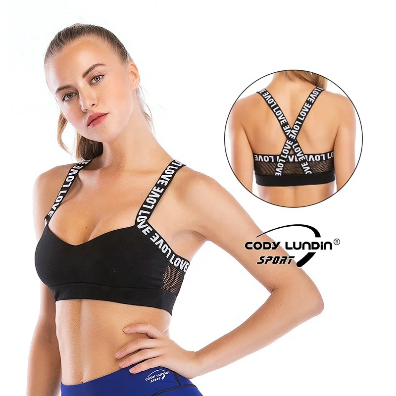 

Hot Sale Women Yoga Gym Clothes Custom Brand Elastic Band Cross Back Mesh Sports Bra