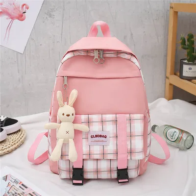 

Korean Version Of The Three-Piece Backpack Custom Logo Female Plaid Backpack School Children Elementary School School Bag, Green, black, gray, pink