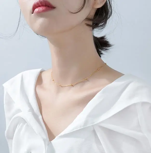 

Necklace female version of the fashion simple light pearl necklace temperament lady short clavicle chain female 925 silver, Rose gold/gold/silver