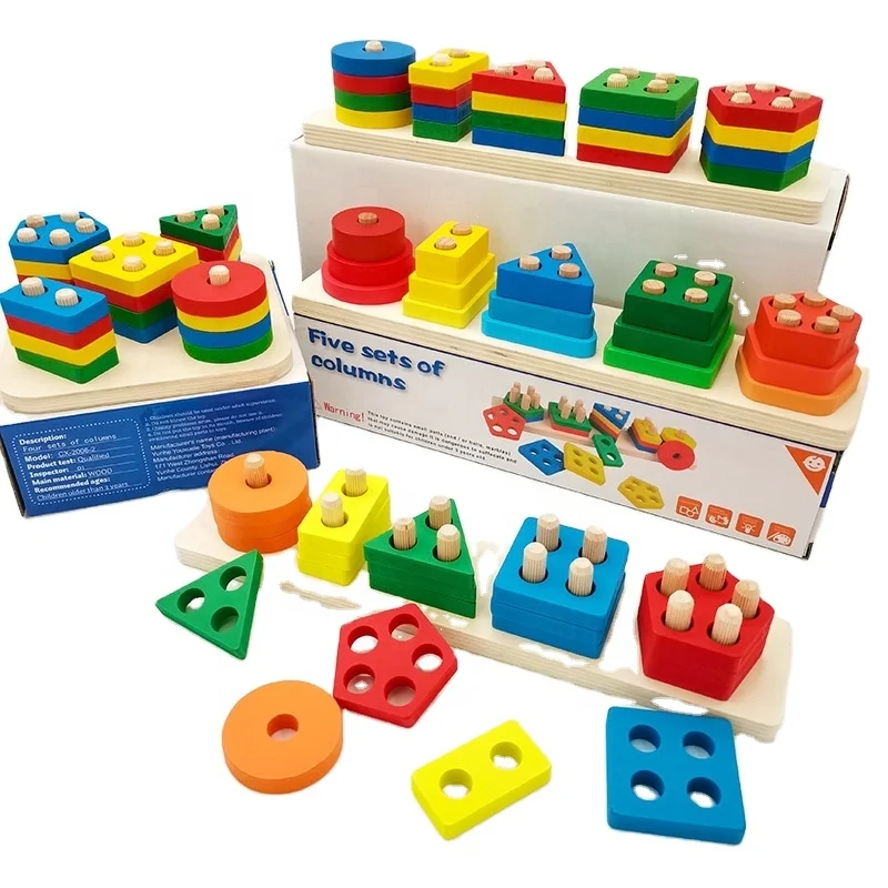 

Children Montessori Early Education Cognitive Building Blocks Pairing Toys Wooden Stacking Shape Sorting Board Sensory Toys